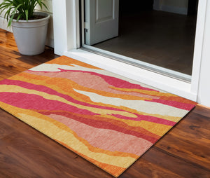 Homeroots 3' Beige Brown And Gray Abstract Washable Area Rug - Perfect For Indoor And Outdoor Spaces 3' X 5' Polyester 600948