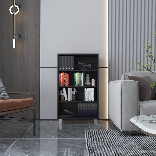 English Elm Bookcase with Six Spacious Shelves and Sturdy Legs for Compact Rooms, Durable Engineered Wood Design Black 37.01 L x 25.2 W x 2.76 H B097P250871