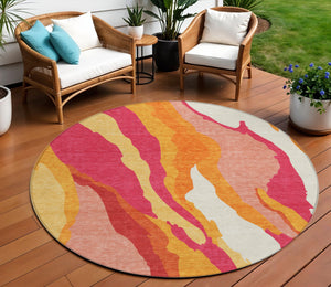 Homeroots 3' Beige Brown And Gray Abstract Washable Area Rug - Perfect For Indoor And Outdoor Spaces 8' Round Polyester 600950