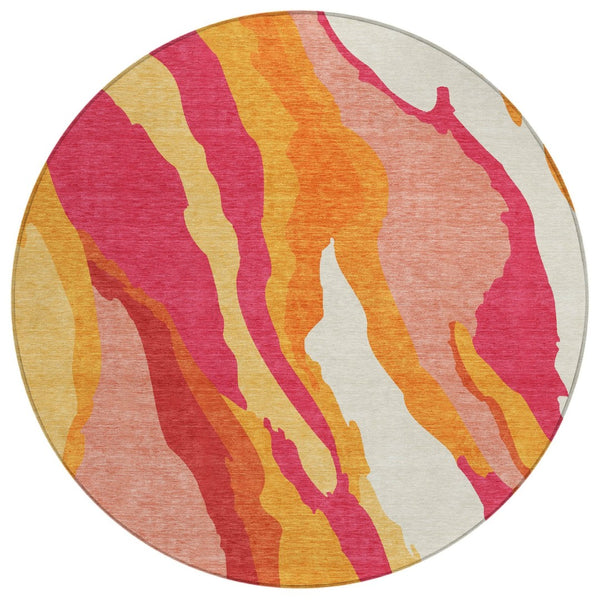HomeRoots 5' Blush Copper and Ivory Abstract Area Rug - Durable, Washable Design for Indoor and Outdoor Use 8' Round 600950
