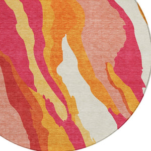 Homeroots 3' Beige Brown And Gray Abstract Washable Area Rug - Perfect For Indoor And Outdoor Spaces 8' Round Polyester 600950