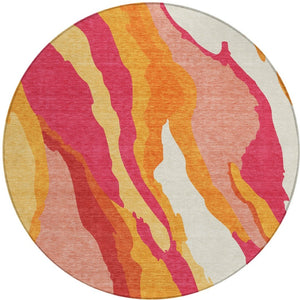 HomeRoots 5' Blush Copper and Ivory Abstract Area Rug - Durable, Washable Design for Indoor and Outdoor Use 8' Round 600950