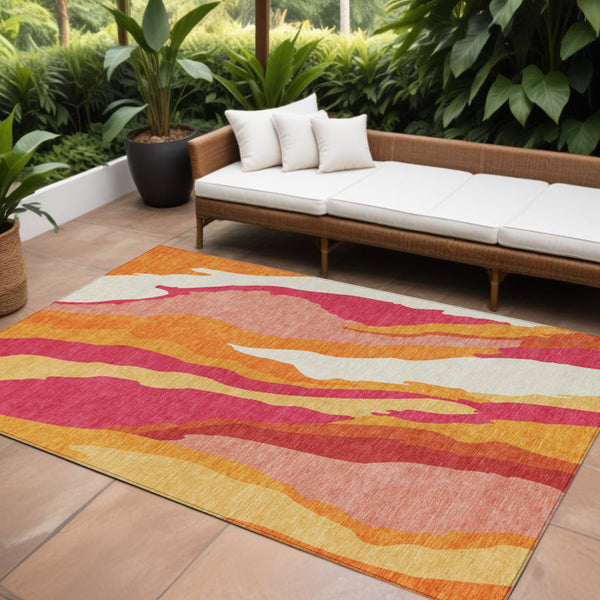 Homeroots 3' Beige Brown And Gray Abstract Washable Area Rug - Perfect For Indoor And Outdoor Spaces 8' X 10' Polyester 600951
