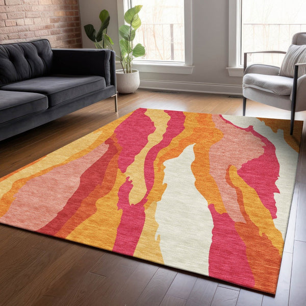 HomeRoots 5' Blush Copper and Ivory Abstract Area Rug - Durable, Washable Design for Indoor and Outdoor Use 8' X 10' 600951