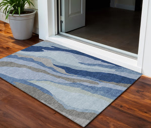 Homeroots 3' Beige Brown And Gray Abstract Washable Area Rug - Perfect For Indoor And Outdoor Spaces 3' X 5' Polyester 600954