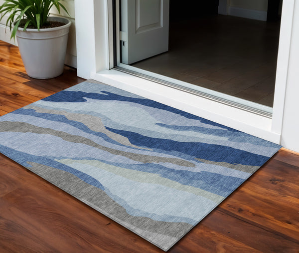 Homeroots 3' Beige Brown And Gray Abstract Washable Area Rug - Perfect For Indoor And Outdoor Spaces 3' X 5' Polyester 600954