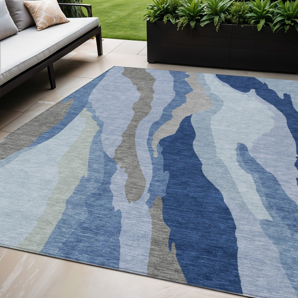 HomeRoots 5' Blue Gray & Ivory Abstract Washable Area Rug – Ideal for Indoor & Outdoor Spaces, Durable & Stylish 5' X 8' 600955