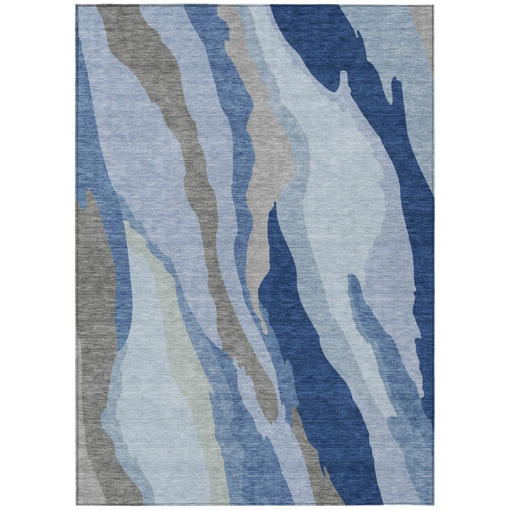HomeRoots 5' Blue Gray & Ivory Abstract Washable Area Rug – Ideal for Indoor & Outdoor Spaces, Durable & Stylish 5' X 8' 600955