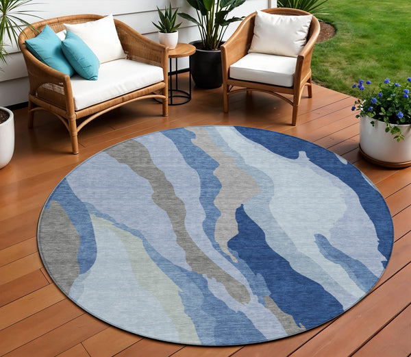 Homeroots 3' Beige Brown And Gray Abstract Washable Area Rug - Perfect For Indoor And Outdoor Spaces 8' Round Polyester 600956