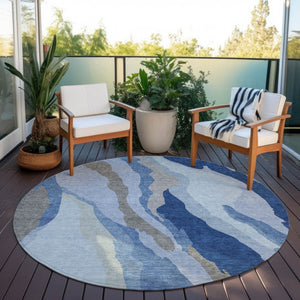 Homeroots 3' Beige Brown And Gray Abstract Washable Area Rug - Perfect For Indoor And Outdoor Spaces 8' Round Polyester 600956