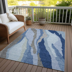 HomeRoots 5' Blue Gray & Ivory Abstract Washable Area Rug – Ideal for Indoor & Outdoor Spaces, Durable & Stylish 8' X 10' 600957
