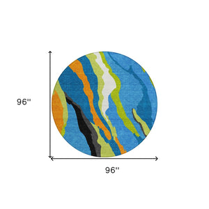 Homeroots 3' Beige Brown And Gray Abstract Washable Area Rug - Perfect For Indoor And Outdoor Spaces 8' Round Polyester 600962