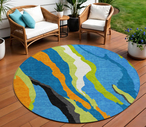 Homeroots 3' Beige Brown And Gray Abstract Washable Area Rug - Perfect For Indoor And Outdoor Spaces 8' Round Polyester 600962