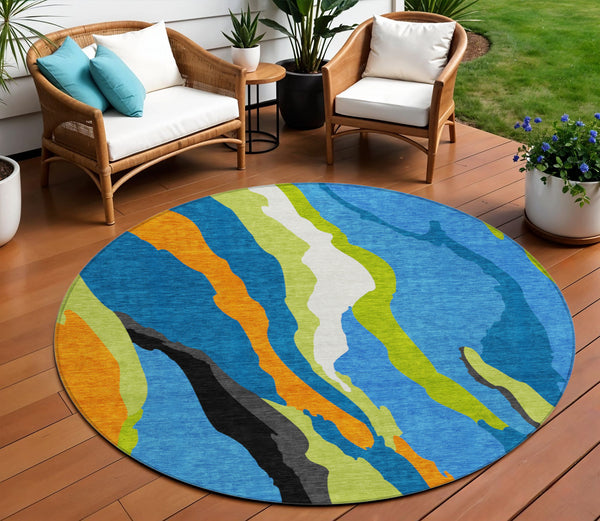 Homeroots 3' Beige Brown And Gray Abstract Washable Area Rug - Perfect For Indoor And Outdoor Spaces 8' Round Polyester 600962