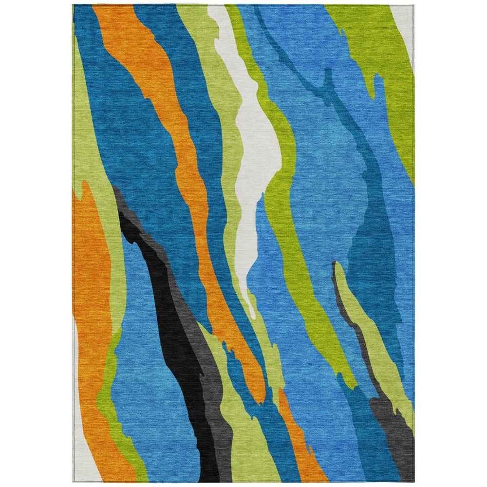 HomeRoots 9' X 12' Abstract Denim Blue Copper Green Area Rug - Washable, Stylish & Durable for Indoor/Outdoor Use 600964