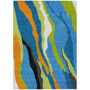 HomeRoots 5' Abstract Denim Blue Copper Green Area Rug - Modern Washable Design for Indoor & Outdoor Use 10' X 14' 600965