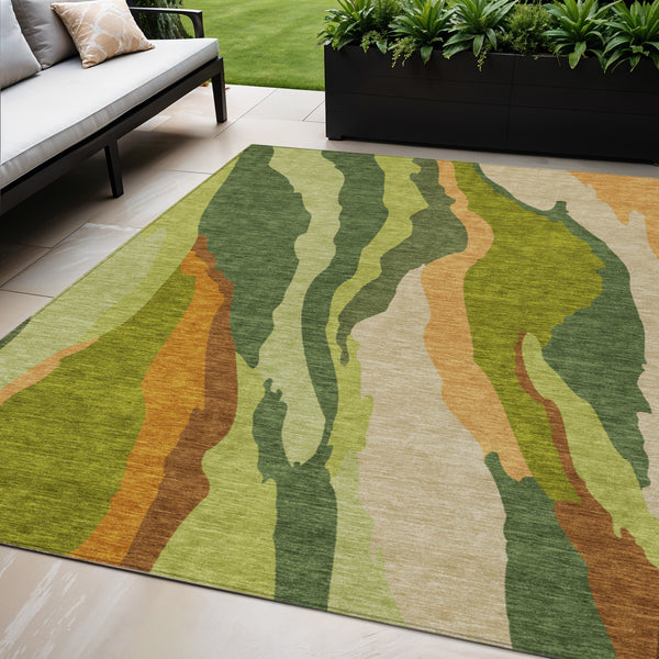 Homeroots 3' Beige Brown And Gray Abstract Washable Area Rug - Perfect For Indoor And Outdoor Spaces 5' X 8' Polyester 600967