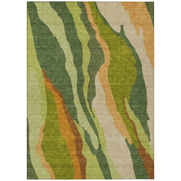 HomeRoots 5' Contemporary Green Beige and Copper Abstract Washable Area Rug for Indoor or Outdoor Use 5' X 8' 600967
