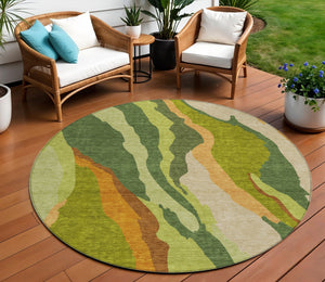 Homeroots 3' Beige Brown And Gray Abstract Washable Area Rug - Perfect For Indoor And Outdoor Spaces 8' Round Polyester 600968