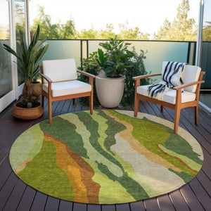Homeroots 3' Beige Brown And Gray Abstract Washable Area Rug - Perfect For Indoor And Outdoor Spaces 8' Round Polyester 600968