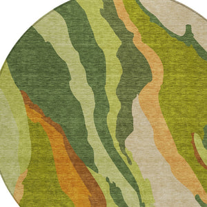 Homeroots 3' Beige Brown And Gray Abstract Washable Area Rug - Perfect For Indoor And Outdoor Spaces 8' Round Polyester 600968