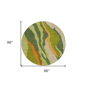 Homeroots 3' Beige Brown And Gray Abstract Washable Area Rug - Perfect For Indoor And Outdoor Spaces 8' Round Polyester 600968