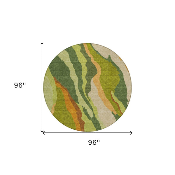 Homeroots 3' Beige Brown And Gray Abstract Washable Area Rug - Perfect For Indoor And Outdoor Spaces 8' Round Polyester 600968