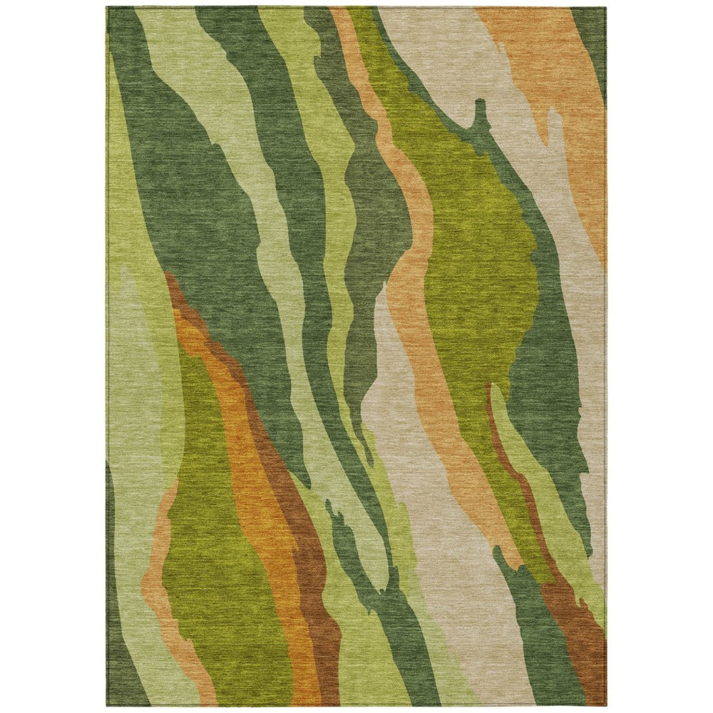 HomeRoots 9' X 12' Abstract Area Rug in Green, Beige & Copper - Machine Washable for Indoor & Outdoor Use 600970
