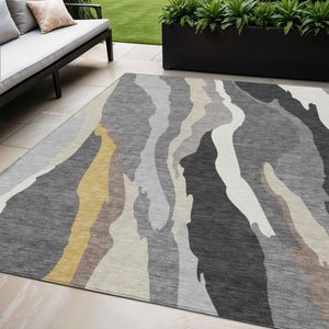 Homeroots 3' Beige Brown And Gray Abstract Washable Area Rug - Perfect For Indoor And Outdoor Spaces 5' X 8' Polyester 600973