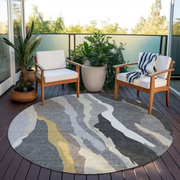 Homeroots 3' Beige Brown And Gray Abstract Washable Area Rug - Perfect For Indoor And Outdoor Spaces 8' Round Polyester 600974