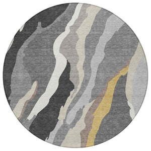 Homeroots 3' Beige Brown And Gray Abstract Washable Area Rug - Perfect For Indoor And Outdoor Spaces 8' Round Polyester 600974