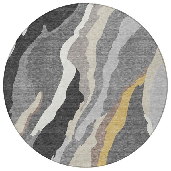 Homeroots 3' Beige Brown And Gray Abstract Washable Area Rug - Perfect For Indoor And Outdoor Spaces 8' Round Polyester 600974