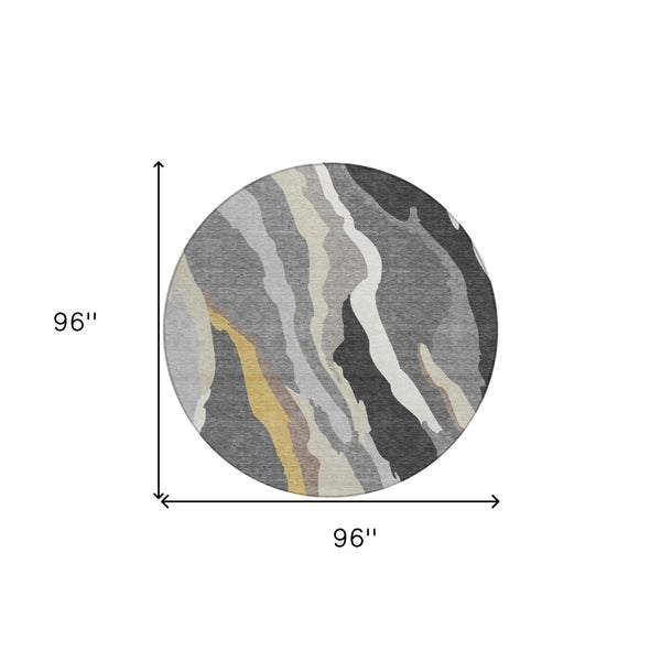 Homeroots 3' Beige Brown And Gray Abstract Washable Area Rug - Perfect For Indoor And Outdoor Spaces 8' Round Polyester 600974