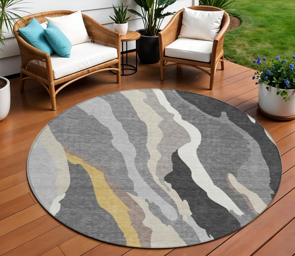 Homeroots 3' Beige Brown And Gray Abstract Washable Area Rug - Perfect For Indoor And Outdoor Spaces 8' Round Polyester 600974