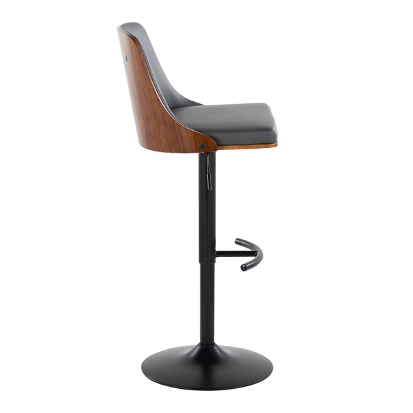English Elm Gianna Mid-Century Modern Adjustable Barstool Set Of 2 In Black Metal & Walnut, Stylish Grey Leather B202S00886