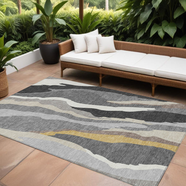 Homeroots 3' Beige Brown And Gray Abstract Washable Area Rug - Perfect For Indoor And Outdoor Spaces 8' X 10' Polyester 600975