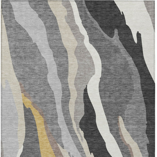 Homeroots 3' Beige Brown And Gray Abstract Washable Area Rug - Perfect For Indoor And Outdoor Spaces 9' X 12' Polyester 600976
