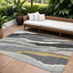 Homeroots 3' Beige Brown And Gray Abstract Washable Area Rug - Perfect For Indoor And Outdoor Spaces 9' X 12' Polyester 600976