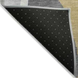 Homeroots 3' Beige Brown And Gray Abstract Washable Area Rug - Perfect For Indoor And Outdoor Spaces 9' X 12' Polyester 600976