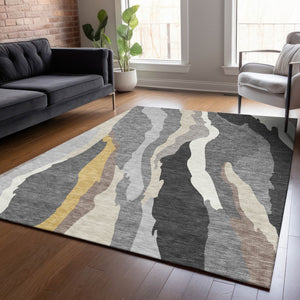Homeroots 3' Beige Brown And Gray Abstract Washable Area Rug - Perfect For Indoor And Outdoor Spaces 9' X 12' Polyester 600976