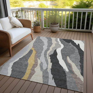Homeroots 3' Beige Brown And Gray Abstract Washable Area Rug - Perfect For Indoor And Outdoor Spaces 10' X 14' Polyester 600977