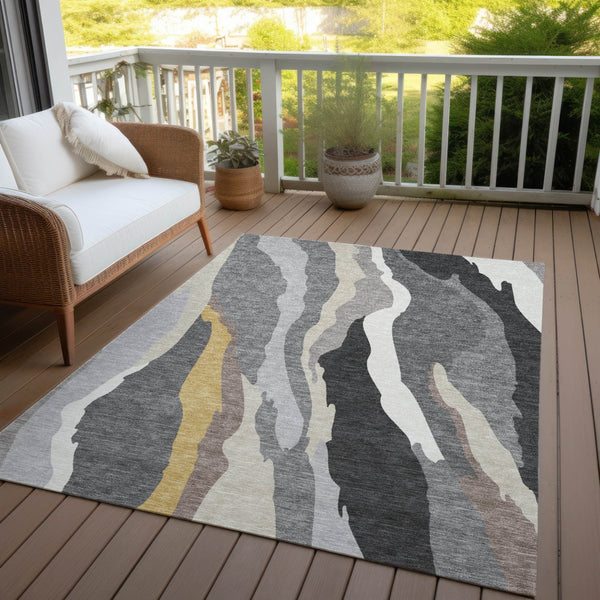 Homeroots 3' Beige Brown And Gray Abstract Washable Area Rug - Perfect For Indoor And Outdoor Spaces 10' X 14' Polyester 600977