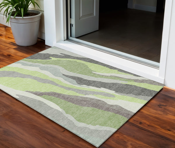 Homeroots 3' Beige Brown And Gray Abstract Washable Area Rug - Perfect For Indoor And Outdoor Spaces 3' X 5' Polyester 600978