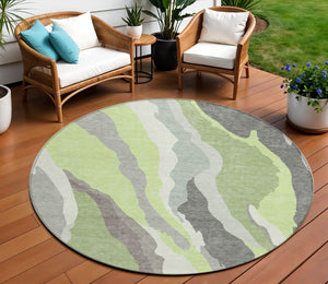 Homeroots 3' Beige Brown And Gray Abstract Washable Area Rug - Perfect For Indoor And Outdoor Spaces 8' Round Polyester 600980