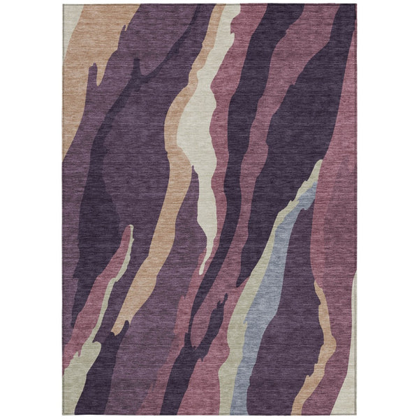 Homeroots 3' Beige Brown And Gray Abstract Washable Area Rug - Perfect For Indoor And Outdoor Spaces 5' X 8' Polyester 600985