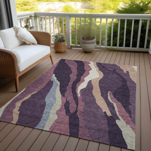 Homeroots 3' Beige Brown And Gray Abstract Washable Area Rug - Perfect For Indoor And Outdoor Spaces 5' X 8' Polyester 600985
