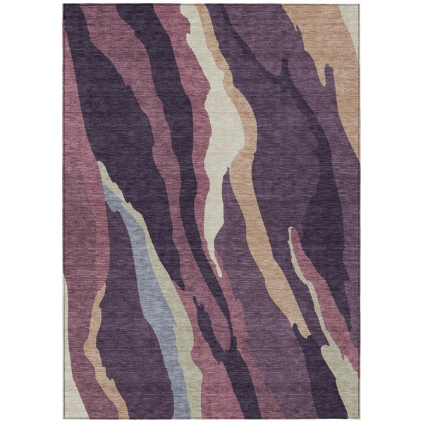 HomeRoots 5' Plum Purple and Ivory Abstract Area Rug - Stylish, Washable, Durable for Indoor and Outdoor Use 5' X 8' 600985