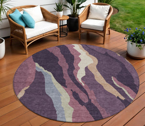 Homeroots 3' Beige Brown And Gray Abstract Washable Area Rug - Perfect For Indoor And Outdoor Spaces 8' Round Polyester 600986