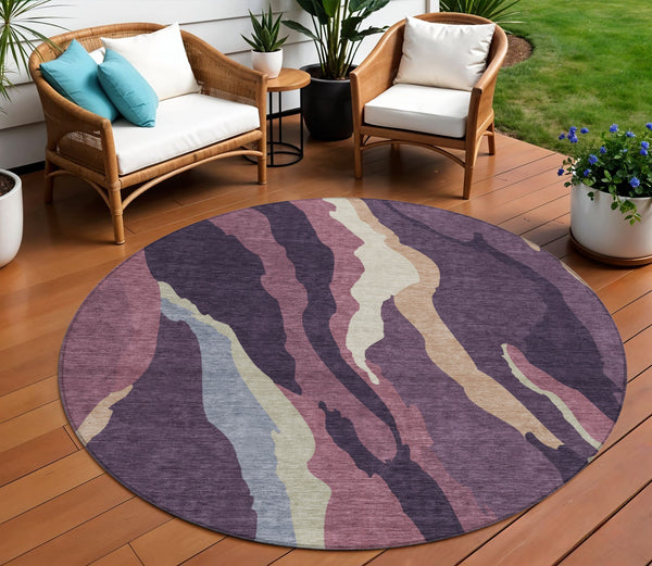 Homeroots 3' Beige Brown And Gray Abstract Washable Area Rug - Perfect For Indoor And Outdoor Spaces 8' Round Polyester 600986