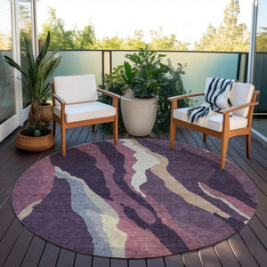 Homeroots 3' Beige Brown And Gray Abstract Washable Area Rug - Perfect For Indoor And Outdoor Spaces 8' Round Polyester 600986
